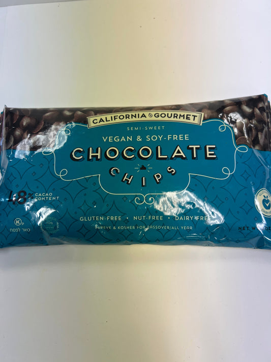 California gourmet gluten free chocolate chips. Vegan. Soy free 48% cocoa