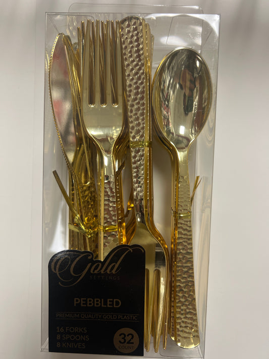 Blue sky #2907 gold settings pebbled 32ct cutlery gold