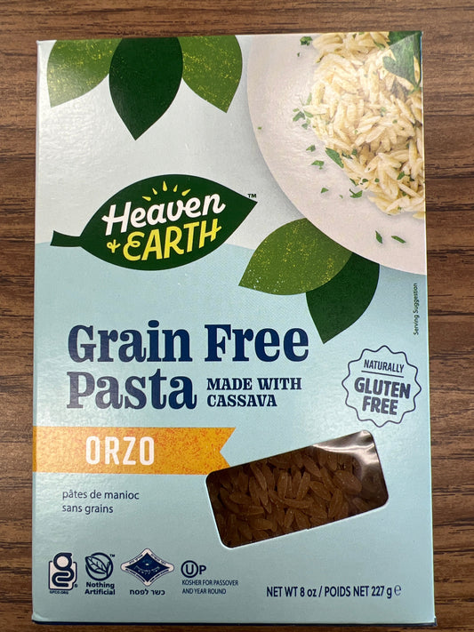 Heaven and earth grain free orzo pasta made with cassava gluten free KFP year round