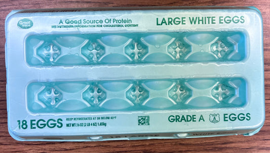 Large white eggs. Grade A 18ct 1.5 dozen