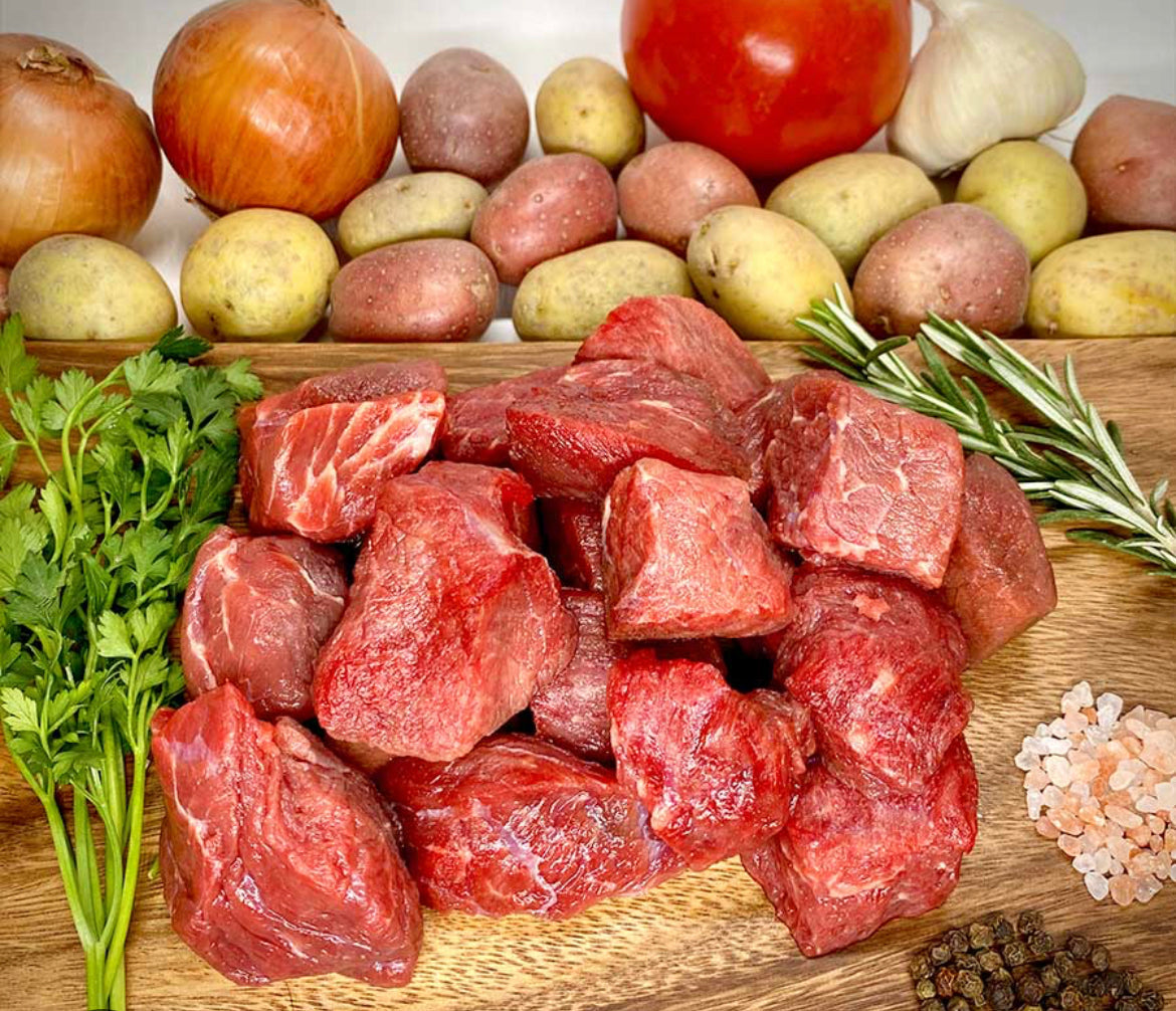 Glatt ranch. Beit Yosef. Beef stew/cholent meat $9.99/lb Price adjusted at fulfillment. Approx 2.5lbs