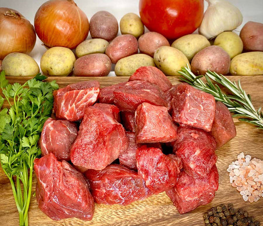 Glatt ranch. Beit Yosef. Beef stew/cholent meat $9.99/lb Price adjusted at fulfillment. Approx 2.5lbs