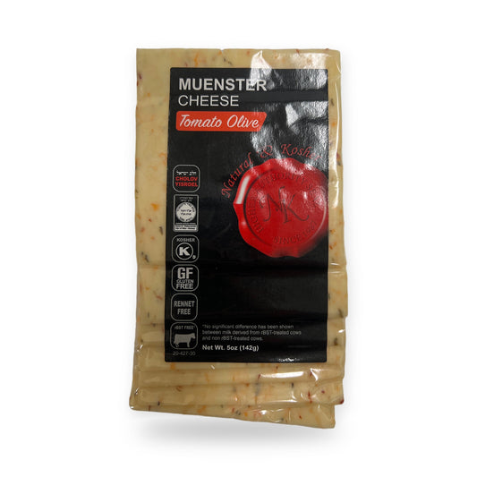 Natural kosher sliced Muenster cheese w/ tomato olives