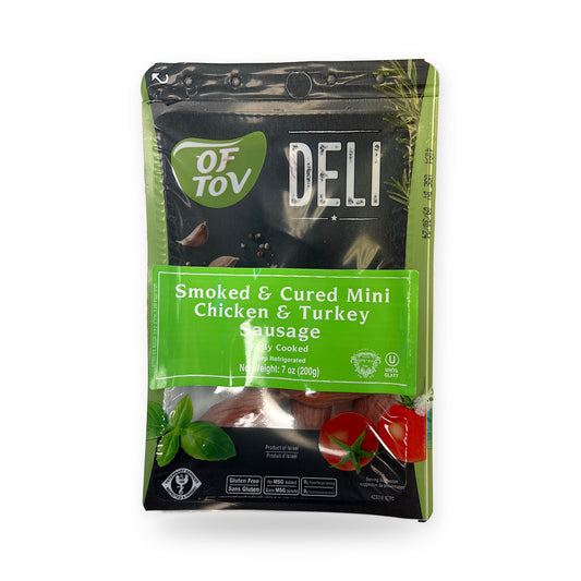 Of tov deli smoked and cured mini chicken and Turkey sausage