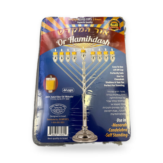 Oh hamikdash. Medium glass Chanukah cups. 2 hours 100% solid oil gel candles 44 cups
