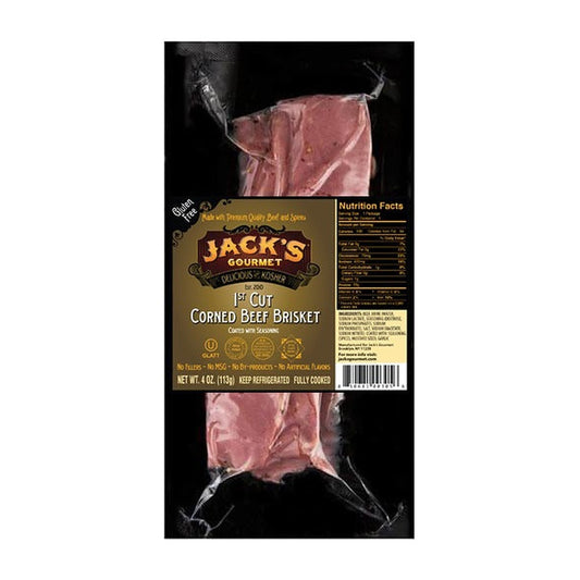 Jacks gourmet sliced 1st cut corned beef brisket. Gluten free