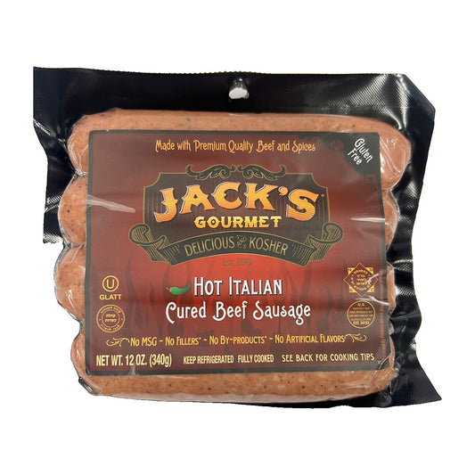 Jacks gourmet Hot Italian cured beef sausage gluten free